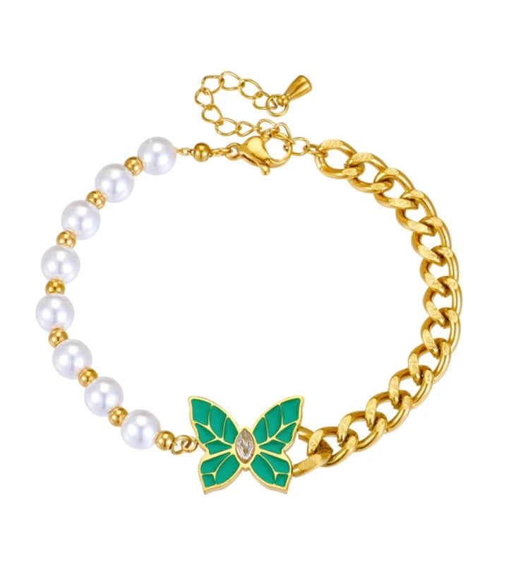 Golden Butterfly Pearl Bracelet