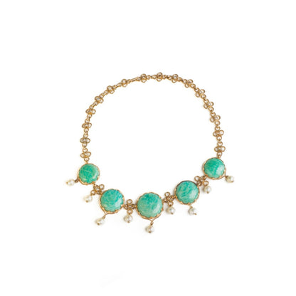 Opulent Harmony Pearl and Amazonite Necklace