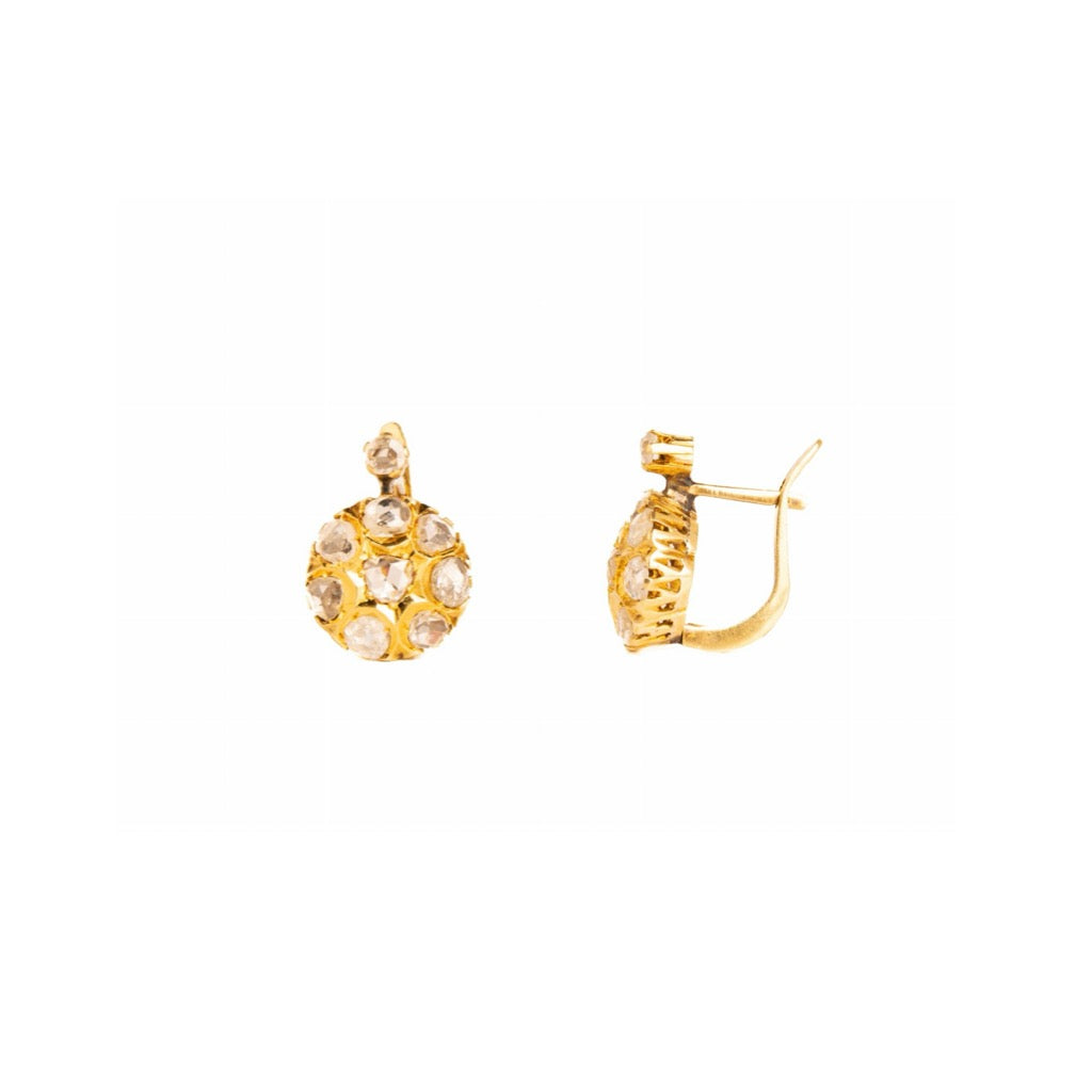 Round Gold Earrings with Diamond Rosettes